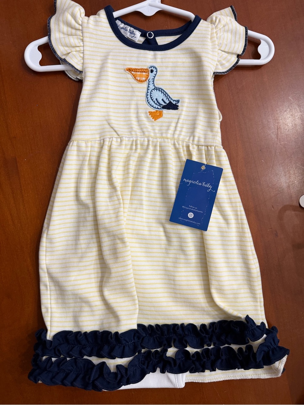 Magnolia Baby Yellow Stripe Pelican Dress with Navy Trim